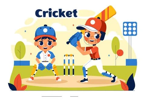 Batsman Playing Cricket Vector Illustration with Bat and Ball on the Field .. Illustrazione stock