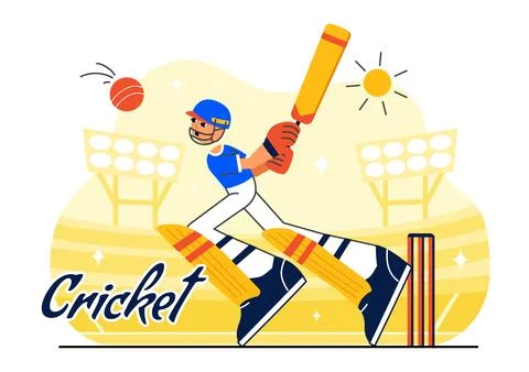 Batsman Playing Cricket Vector Illustration Featuring Bat and Ball on the F.. Illustrazione stock