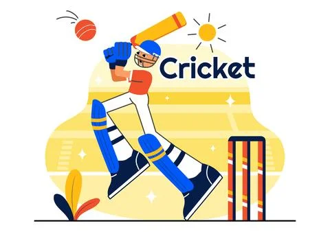 Batsman Playing Cricket Vector Illustration Featuring Bat and Ball on the F.. Illustrazione stock
