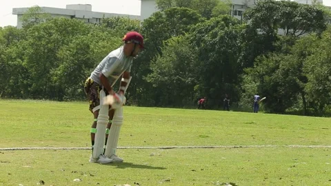 Batsman practising in the stadium ground. Stock Footage 249982368