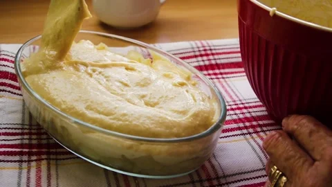 Batter Being Poured Onto Cooked Apple Stock Footage 142287208