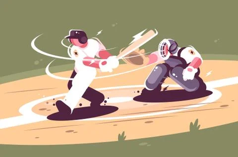 Batter strikes the ball in baseball. Stock Illustration