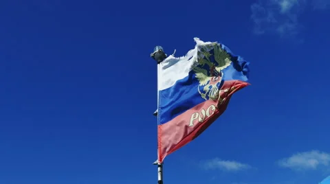 Battered Flag of Russia on the Ship Stock Footage 61284375