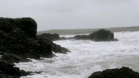 Battered UK costline in slow motion Stock Footage 72484314