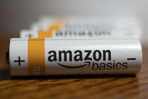 Batteries with the amazon basic logo printed on it Foto stock