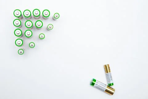The batteries are placed in a triangle in the upper corner of the photo, in the Stock Photos