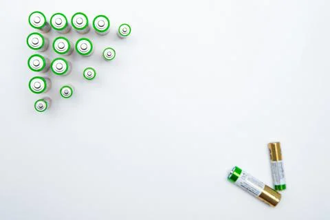 The batteries are placed in a triangle in the upper corner of the photo, in the Foto stock