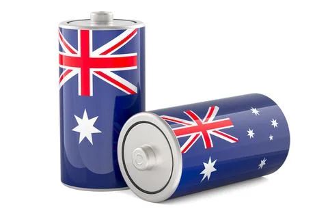 Batteries with Australian Flag. 3D rendering Stock Illustration