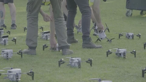 Batteries Being Replaced on a Fleet of Drones 4K Log Footage Stock Footage 288999770