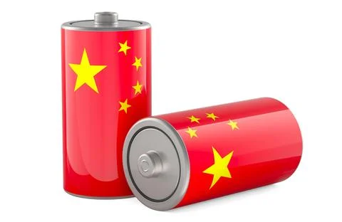 Batteries with Chinese Flag. 3D rendering Stock Illustration