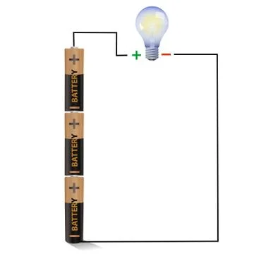 Batteries connected to a light bulb Ilustração Stock