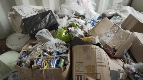Batteries in a special container for garbage collection Video stock 137101953