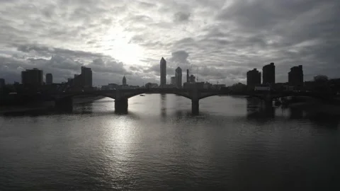 Battersea Bridge spanning Thames river and high rise buildings Stock Footage 167919003