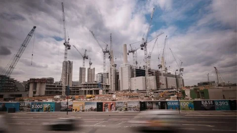 Battersea Power Station under construction, London Stock Footage
