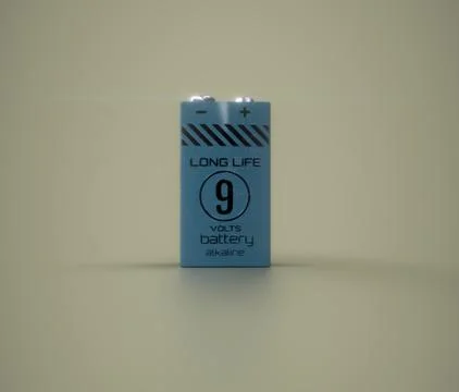 Battery 9V Blue Matte Front 3D render Stock Illustration