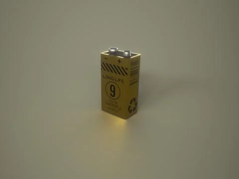 Battery 9V Gold Perspective 3D rendering Stock Illustration