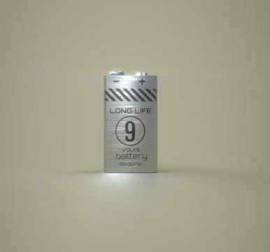 Battery 9V Silver Front 3D Render Stock Illustration