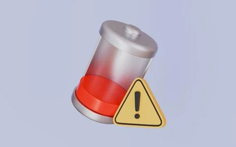 Battery and exclamation mark 3d illustration Stock Illustration