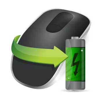 Battery and wireless computer mouse isolated on white background Stock Illustration