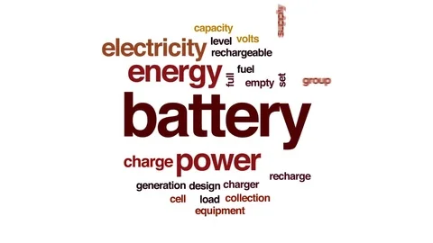 Battery animated word cloud, text design animation. Stock Footage 76497302