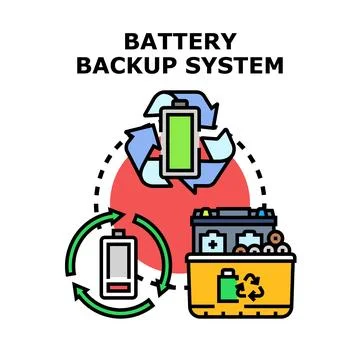 Battery backup system maintaining power and energy saving Stock Illustration
