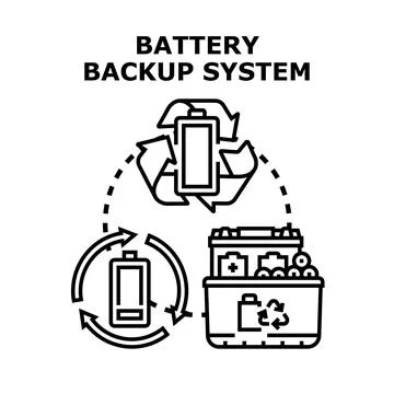 Battery backup system maintaining power and energy saving Illustrazione stock