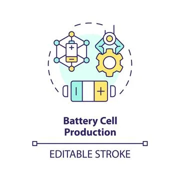Battery cell production multi color concept icon Stock Illustration