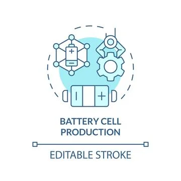 Battery cell production soft blue concept icon Stock Illustration