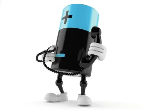Battery character with handset Illustrazione stock