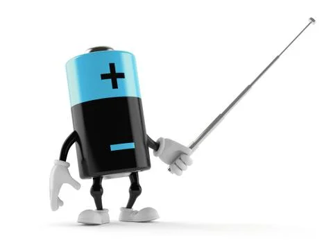 Battery character with pointer stick Stock Illustration
