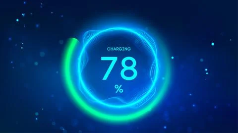 Battery charge 3d technology background. Car battery charging. Blue neon battery Stock Illustration