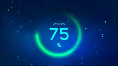 Battery charge 3d technology background. Car battery charging. Blue neon battery Stock Illustration