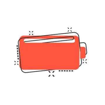 Battery charge icon in comic style. Power level cartoon vector illustration o Stock Illustration