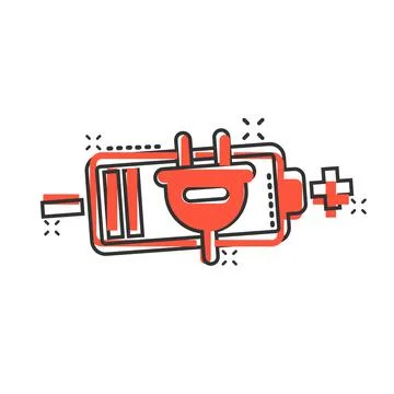 Battery charge icon in comic style. Power level cartoon vector illustration o Stock Illustration