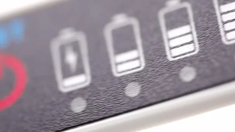 Battery charge indicator displays different levels in simple test Stock Footage 332229689
