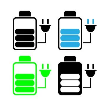 Battery charge indicator icons, vector graphics,place for charging gadgets Illustrazione stock