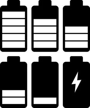 Battery Charge Level and Power Energy Icons Collection Stock Illustration
