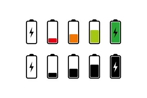 Battery charge level icon set. Power level battery smartphone illustration .. Stock Illustration