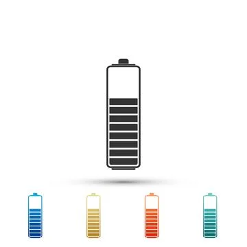 Battery charge level indicator icon isolated on white background. Set elements Stock Illustration