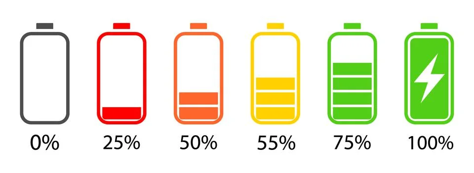 Battery charge level indicator set on white background vector illustration Stock Illustration