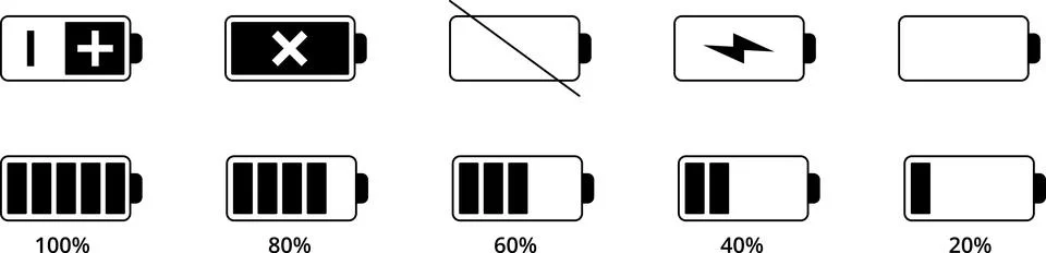 Battery charge level indicator set in percent. Battery icons set Stock Illustration
