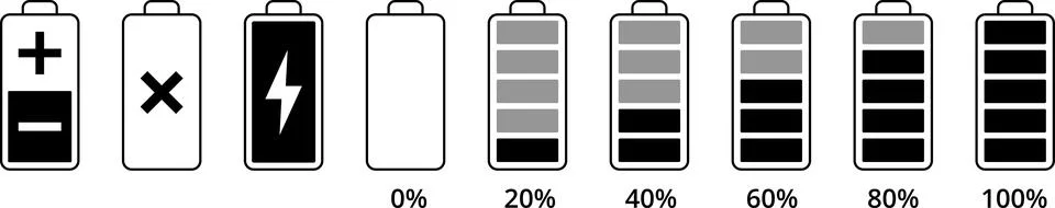 Battery charge level indicator set in percent. Battery icons set Stock Illustration