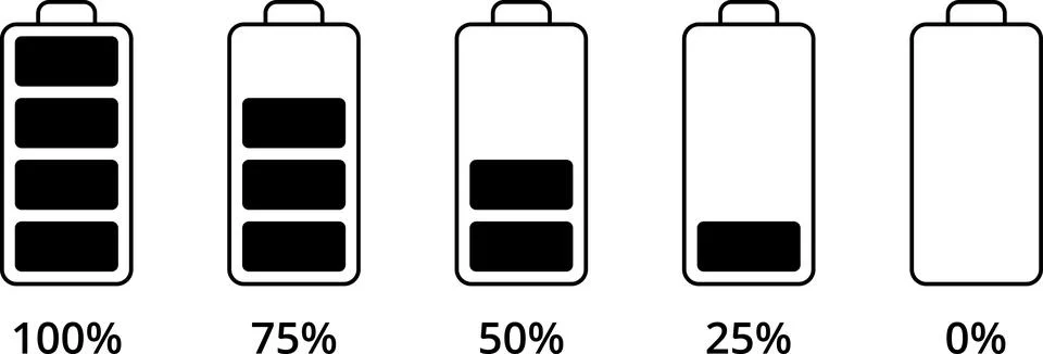 Battery charge level indicator set in percent. Battery icons set Stock Illustration
