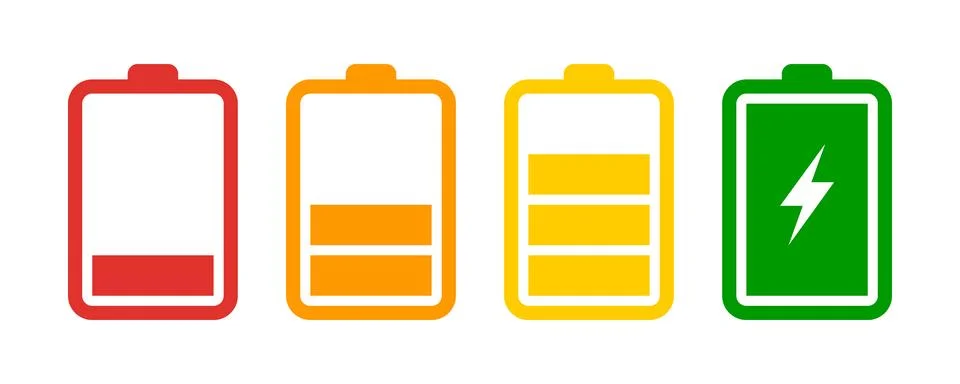 Battery charge level indicators representing energy status levels Ilustração Stock