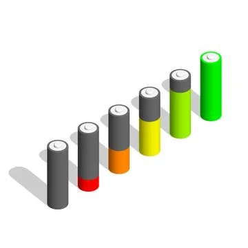 Battery charge level indicators set. Vector  illustration. 3d isometric style 스톡 일러스트