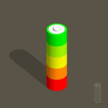 Battery charge level indicators.  Vector colorful illustration. 3d isometri.. Иллюстрация