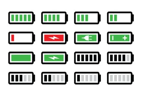 Battery charge vector icons set Stock Illustration