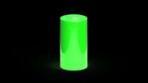 Battery charging. 3d battery with charge indicator on balck background. Seamless Stock Footage 264360344