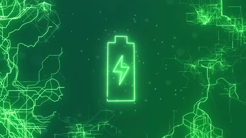 Battery charging in an abstract technological background of connections. Rene Stock Footage 219746368