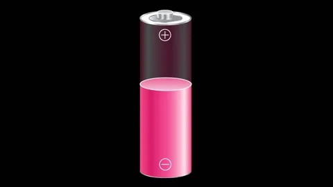 Battery charging animation on a black background. Stock Footage 147455883
